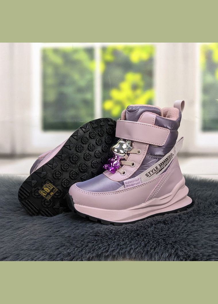 Лиловые повседневные зимние ботинки дутики зимние детские для девочки Tom.M