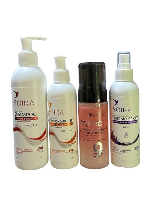 Набор 4 в 1: шампунь, бальзам, спрей, пилинг для жирной и комбинированной кожи головы Soika (304055725)