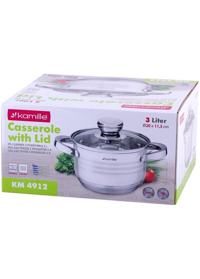 Кастрюля Desiree 3л из нержавеющей стали с 9-слойным индукционным дном Kamille (330017342)
