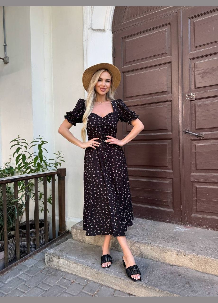 Черное повседневный, кэжуал, вечернее женское платье FINO Mode с цветочным принтом