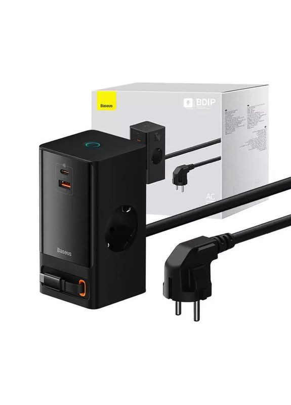 Мережевий зарядний пристрій 2AC+1U+1C+Retractable-C 65W with 1.5m power cord EU Black (PSLR000301) Baseus PowerCombo Digital PowerStrip (372684234)