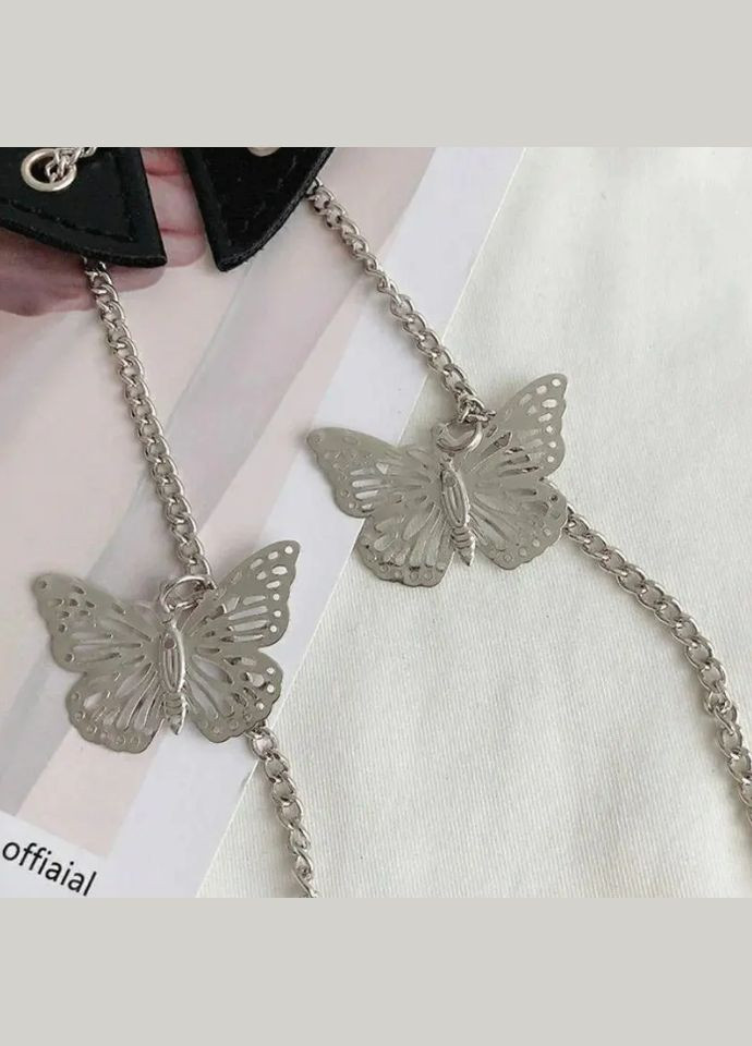 Широкий корсет на шнуровке-цепочке с бабочками черный No Brand (299339803)