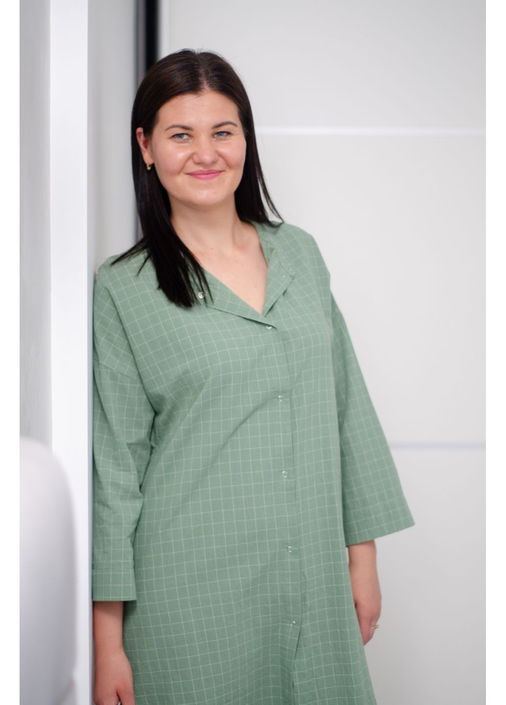 Подовжена піжамна сорочка з вареної бавовни у клітинку зелена PAPLYK (361871183)