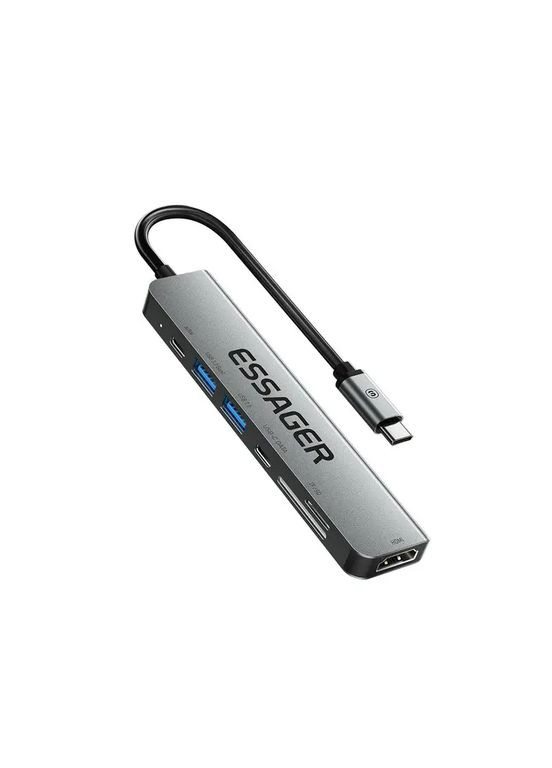 USBхаб 7 в 1 60W (Type-C 3.1 to 4K HDMI/SD/TF Card/PD Fast Charge) Essager (300523881)