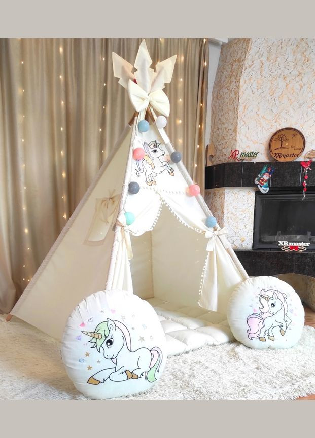 Палатка БОН БОН Вигвам для детей Веселые единороги на молочному. Полный комплект No Brand (316257259)