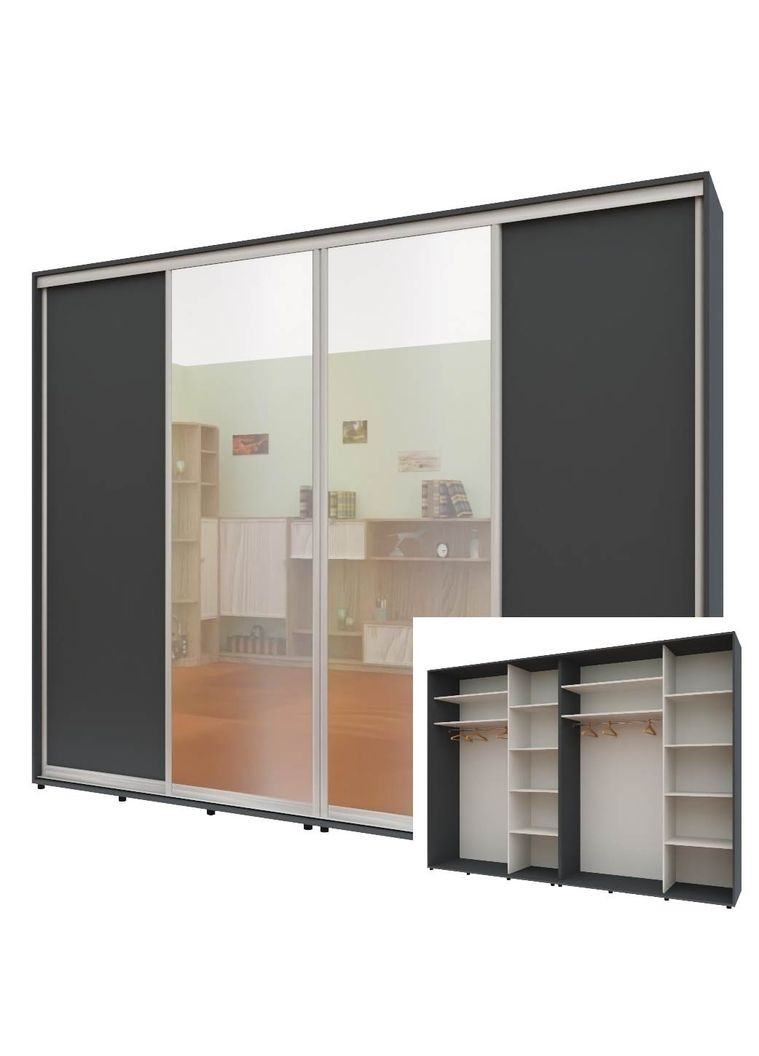 Шафа-купе чотиридверна 280*60*240 см Графіт ДСП + Дзеркало + Дзеркало + ДСП Стандарт Комфорт Меблі (360478626)