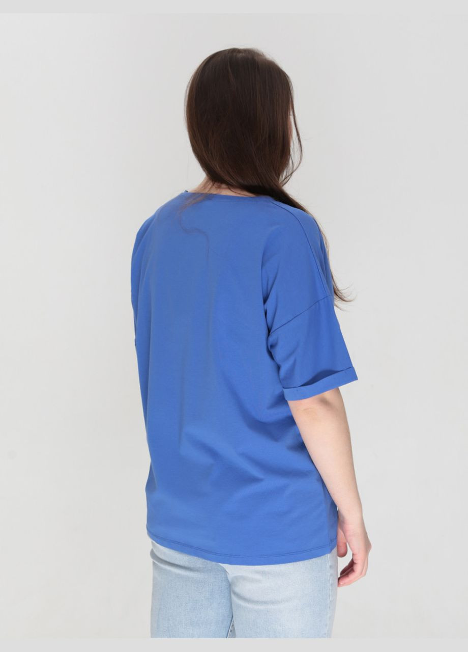 Футболка жіноча синя широка однотонна великий розмір JEANSclub Подовжена - (322999555)