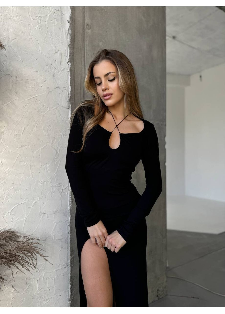 Черное повседневный платье DK/DL Мода без кордонів однотонное