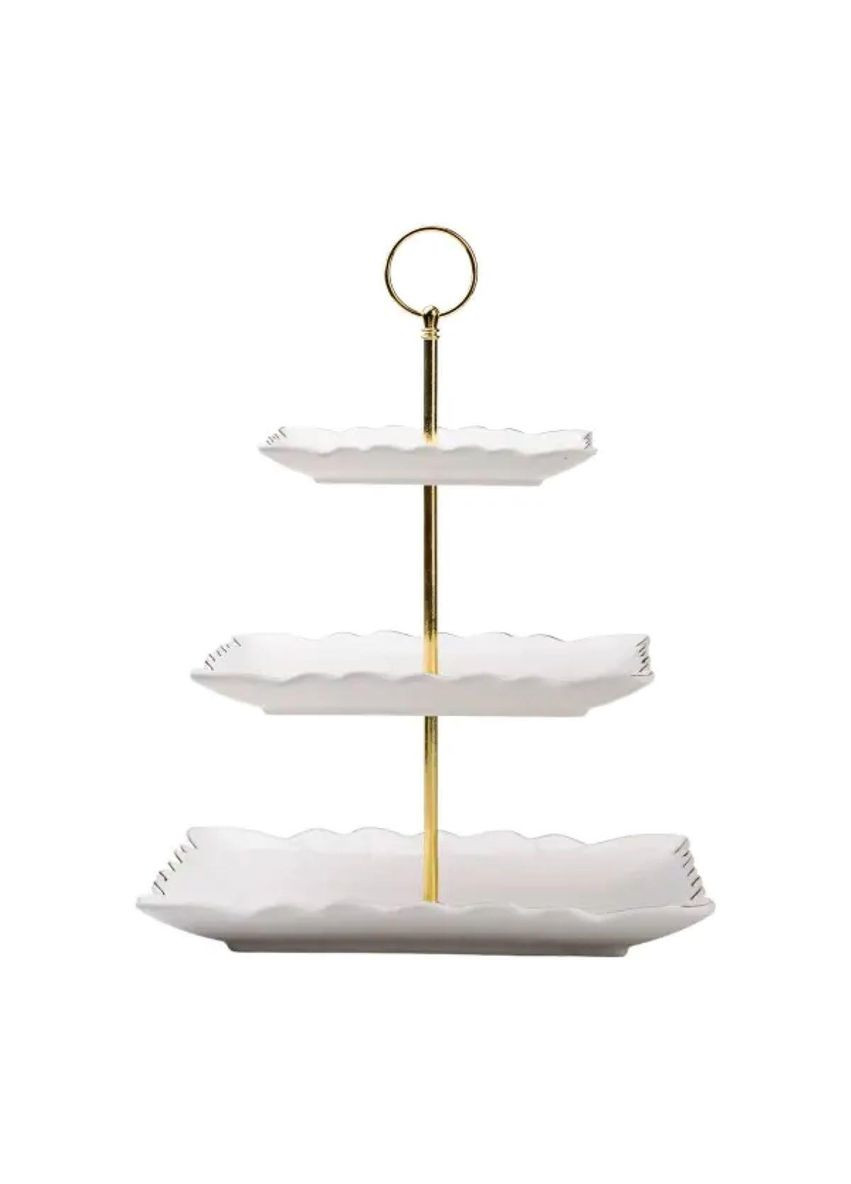 Этажерка для фруктов и десертов 3- ярусная квадратная, белая HP-7-730 Yiwu (370800200)