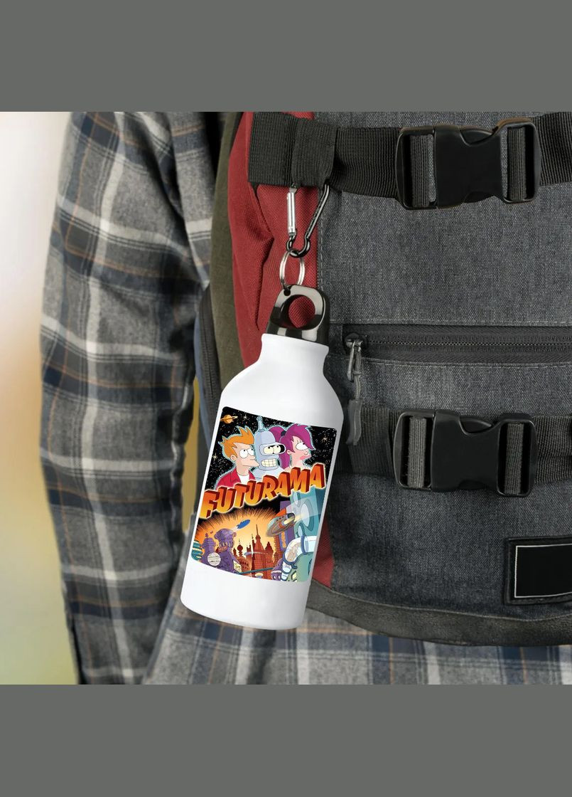 Фляга Футурама (бутылка) для воды с карабином 500 мл Металлическая (Туристическая, Для кемпинга, Для спорта) #05 500 мл Белый No Brand (323639370)
