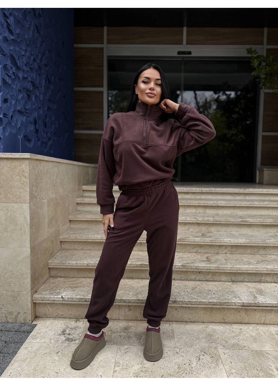 Костюм женский Турция,двусторонний флис Полар,штаны Джогеры и кофта с горловиной на молнии Україна (365701961)