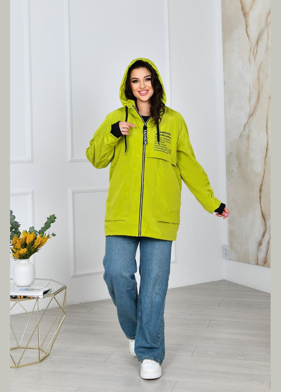 Салатова жіноча подовжена куртка колір лайм р.48/50 453835 New Trend