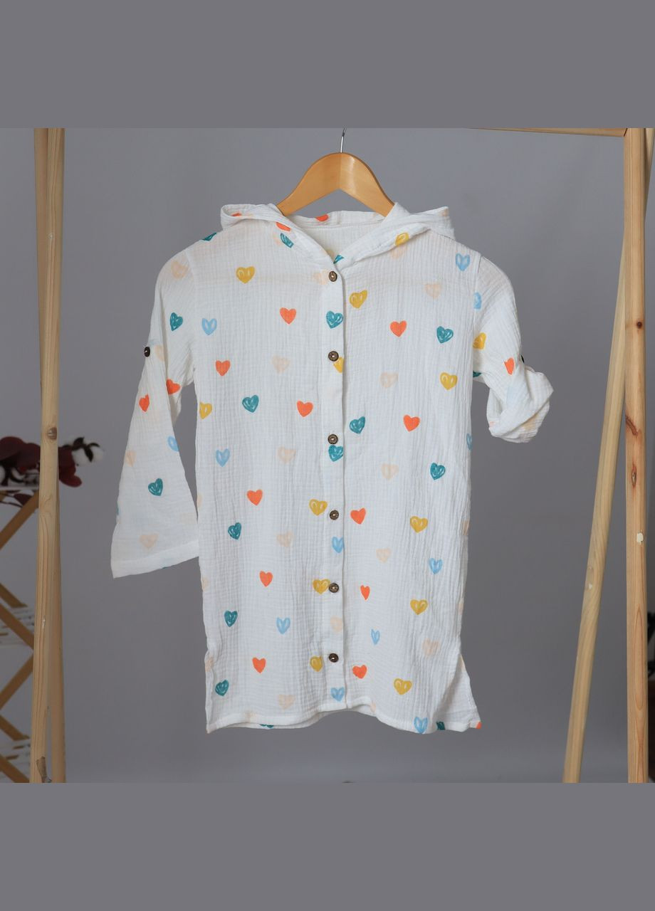 Пляжная муслиновая туника Mrou для девочки с капюшоном и принтом сердечек No Brand (341315932)