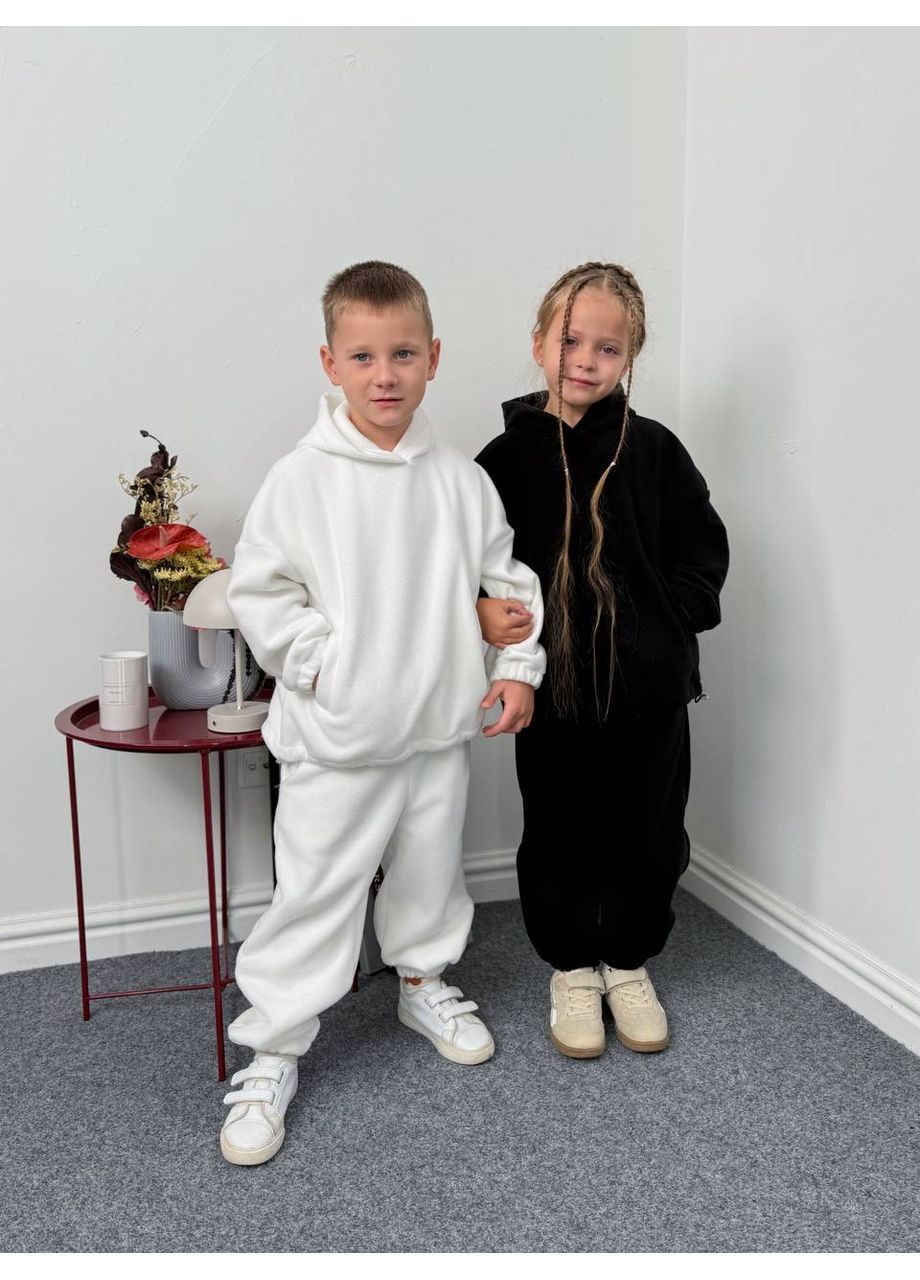 Чорний зимній костюм 1833 полар фліс двійка дитячий штани та худі з капюшоном Україна