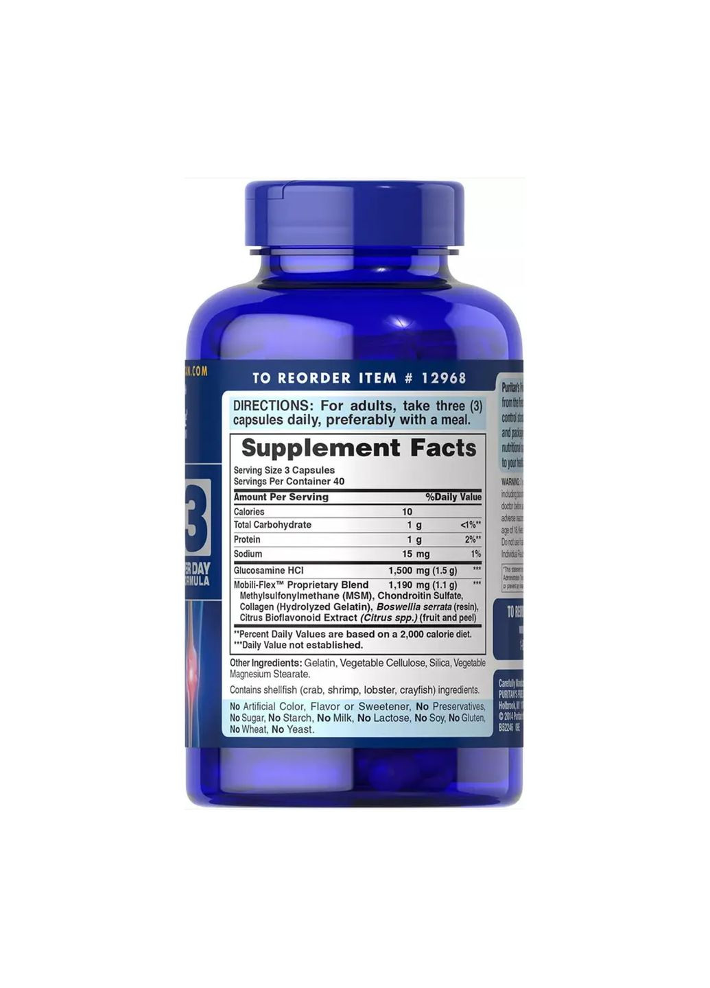 Глюкозамін хондроїтин і МСМ для суглобів Puritan's Pride 120 капсул хондропротектори Puritans Pride (367957550)