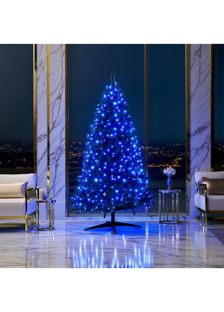 Новогодняя гирлянда Роса 50 м 1500 LED синие огни для декора елки и помещений светодиодная нить Garlando (370432152)