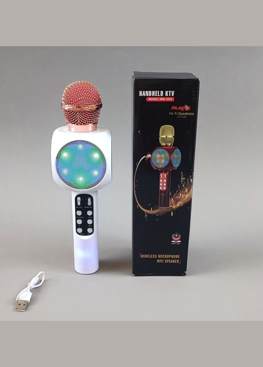 Мікрофон білий С 60086, караоке, bluetooth, USB, колонка, в коробці WSTER (334712559)