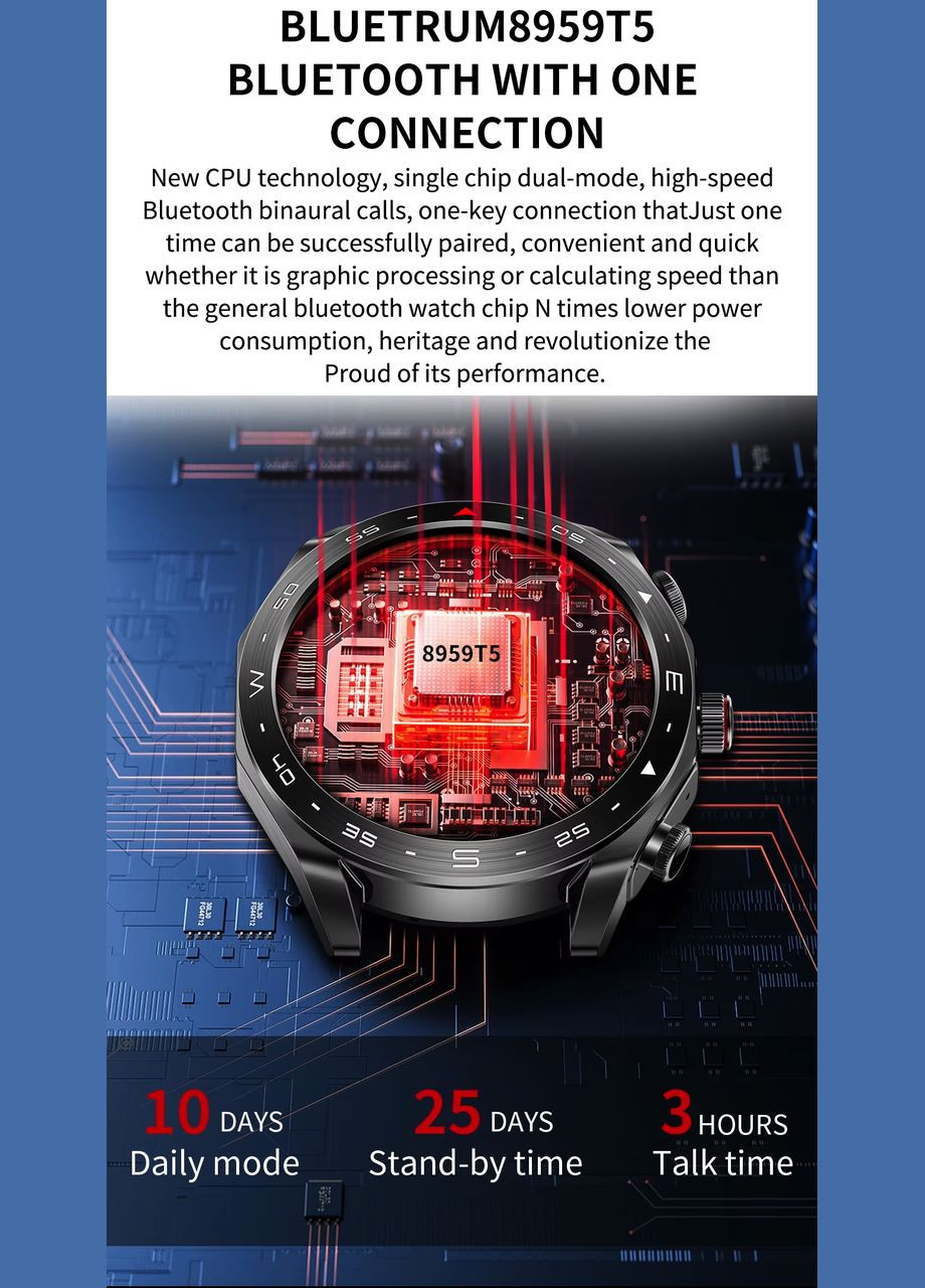 Смарт-годинник 2 в 1 T95, Silver 1,52-дюймовий IPS-екран з підтримкою Bluetooth-гарнітури (зі шкіряним VHG (360771895)