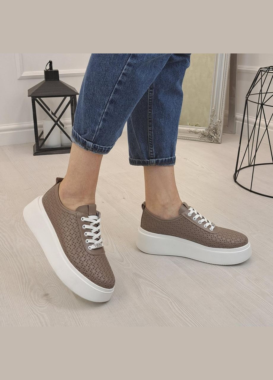 Кросівки шкіряні жіночі на шнурівці. Колір візон. 39 розмір Vasha para комбіновані демісезони (303931925)