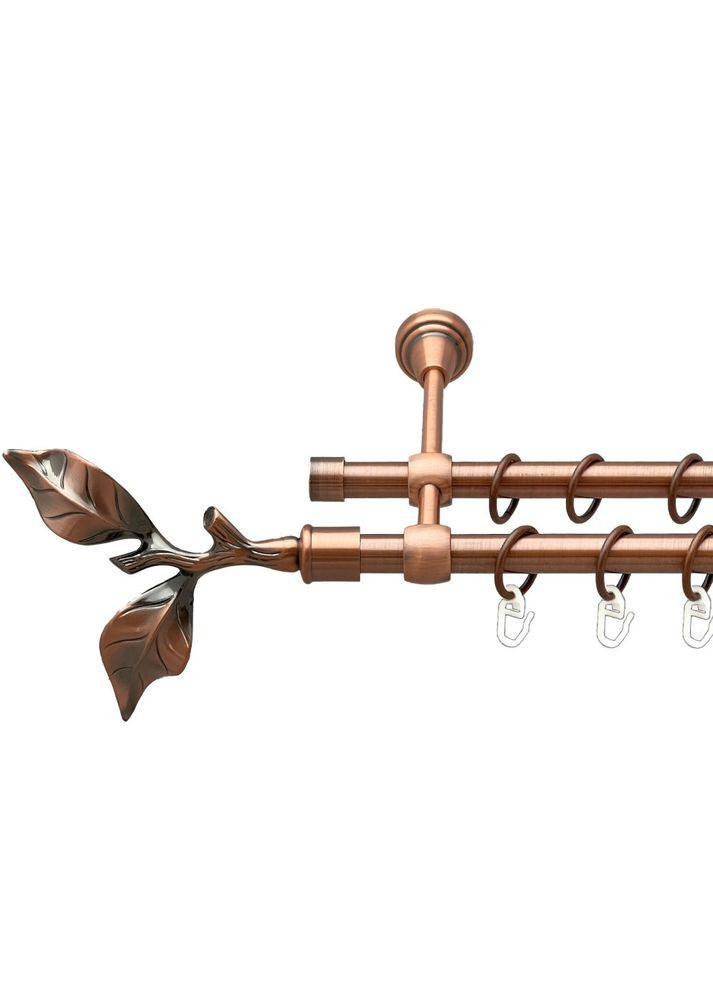 Карниз Листок Троянди металевий дворядний литий гладка труба Мідь 16\16 мм 200 см (00-00019611) ORVIT (300689447)