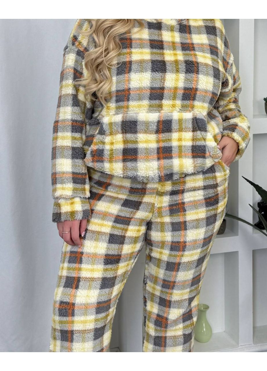 Жовта зимня піжама 025тепла махра мʼяка,худі та штани Україна