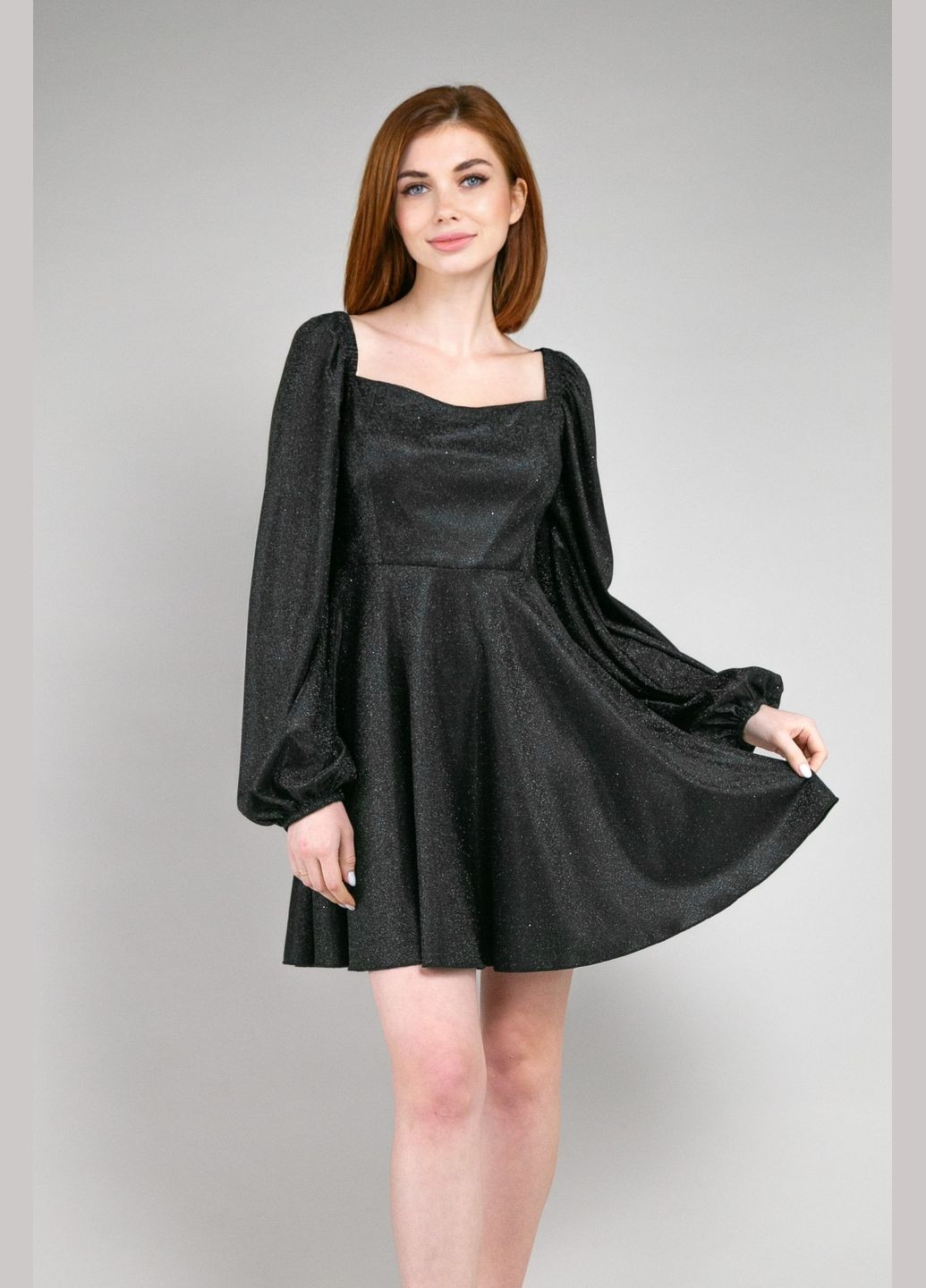 Черное праздничный, коктейльное, вечернее платье мини блестящий рукав длинный CHICLY однотонное