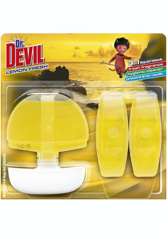 Туалетний блок для унітазу Лимонна свіжість, 3 шт. по 55 мл Dr.Devil 8595025819659 (331790183)