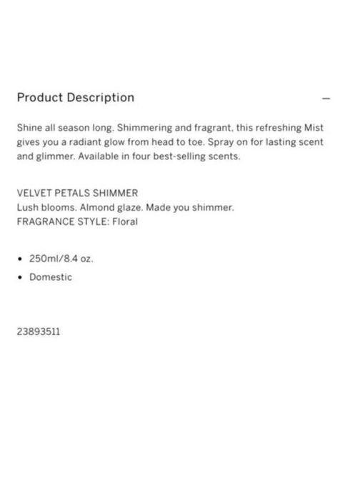 Парфюмированный набор из двух мистов для тела Velvet Petals с шиммером и без (2х250 мл) Victoria's Secret (279363926)