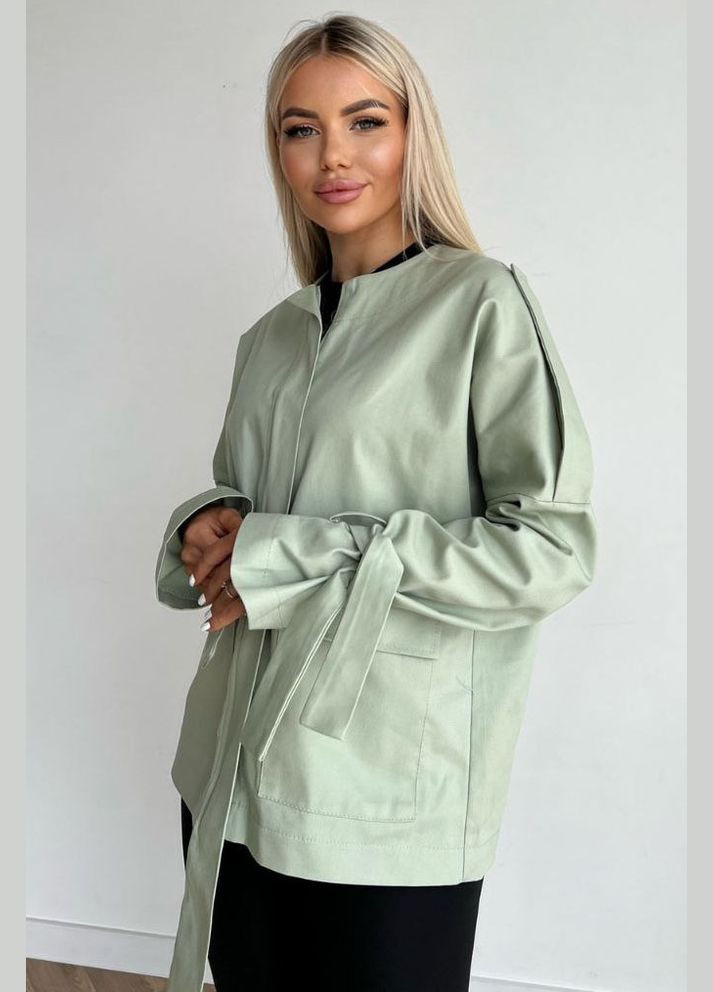 Оливковая демисезонная джинсовая куртка женская оливкового цвета Let's Shop