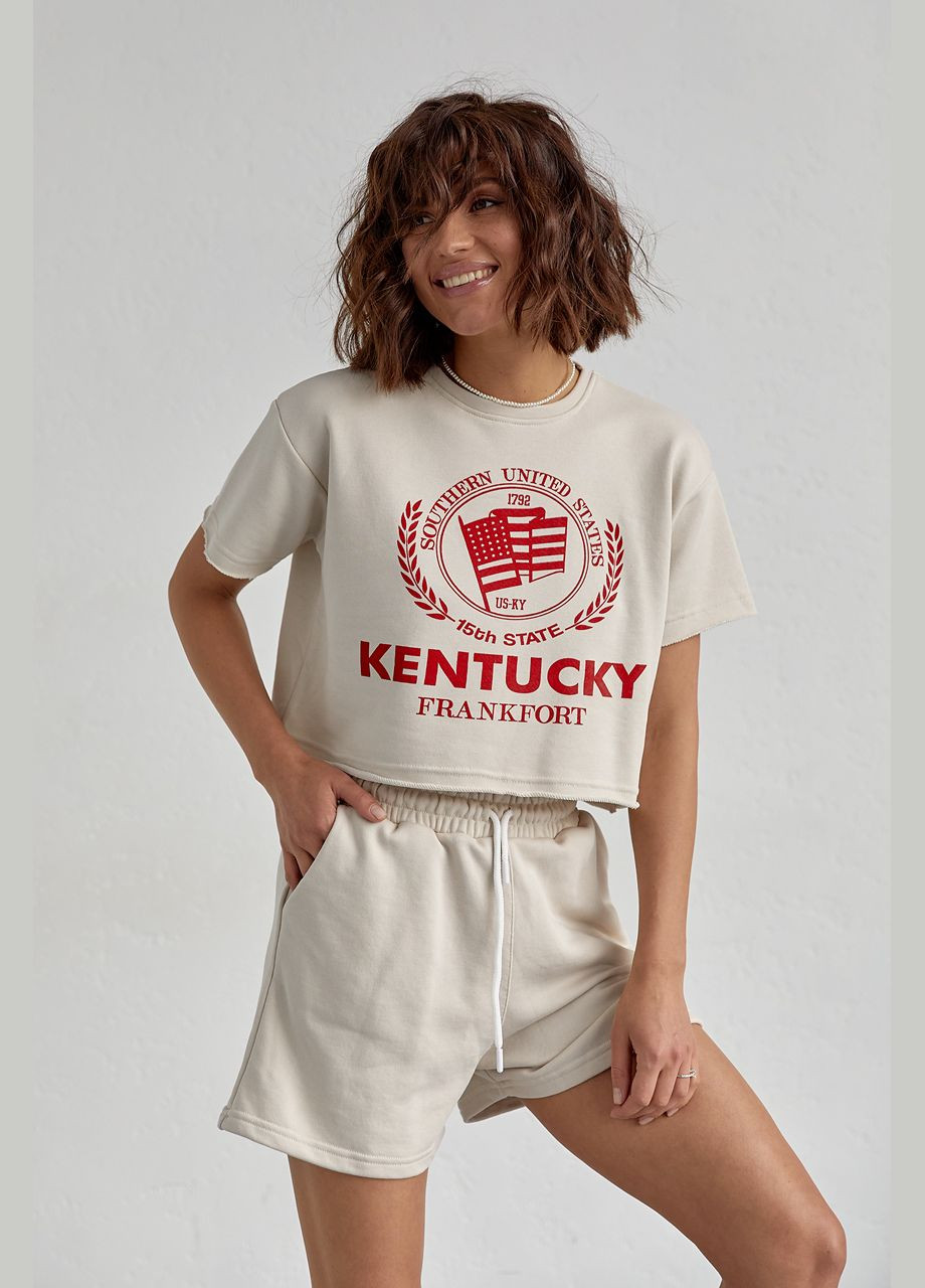 Женский спортивный комплект со шортами и футболкой - бежевый цвет, L (sku_9295) No Brand (315391022)