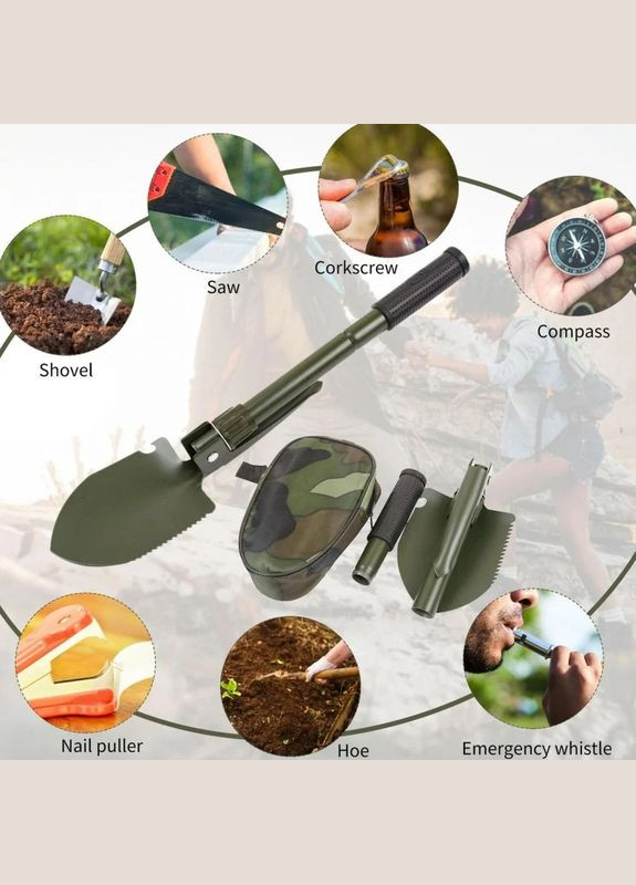 Туристический набор 5 в 1 [лопата/кирка/пила/компас/открывалка] No Brand (334293506)