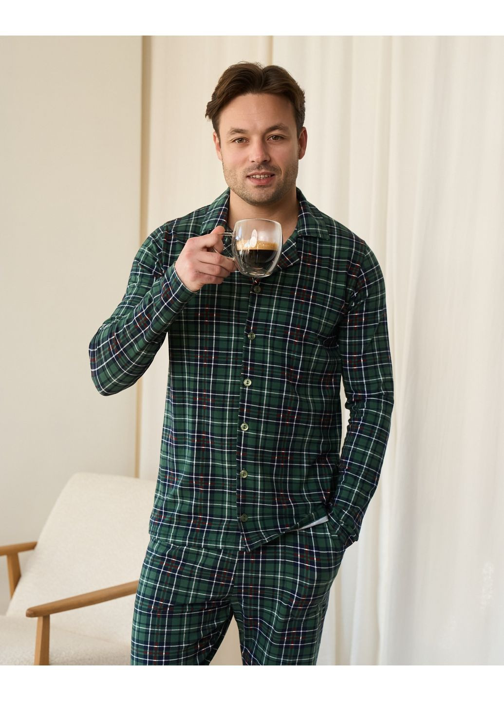 Пижама мужская трикотажная на пуговицах в клеточку Tom John (366973066)