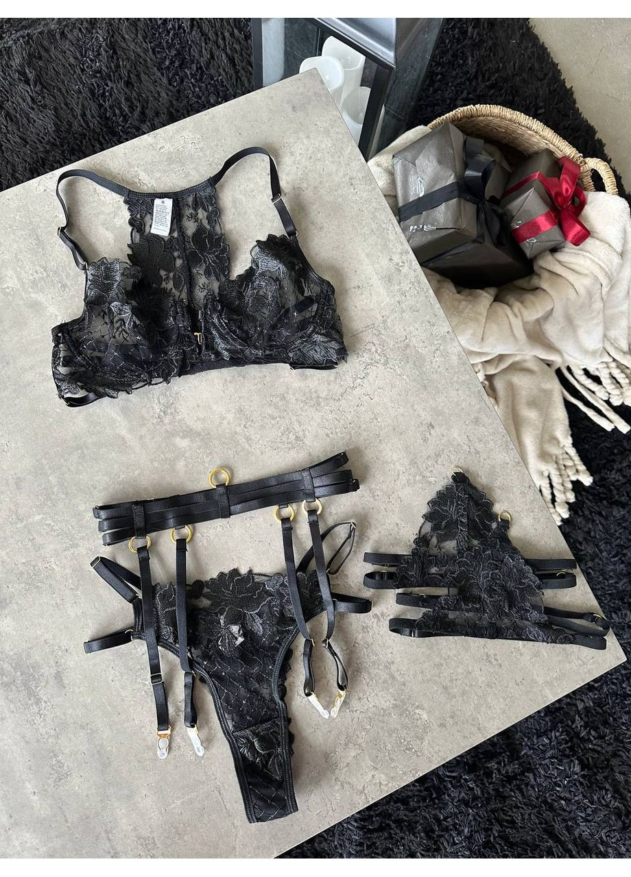 Черный демисезонный комплект нижнего белья женский соблазнительный No Brand