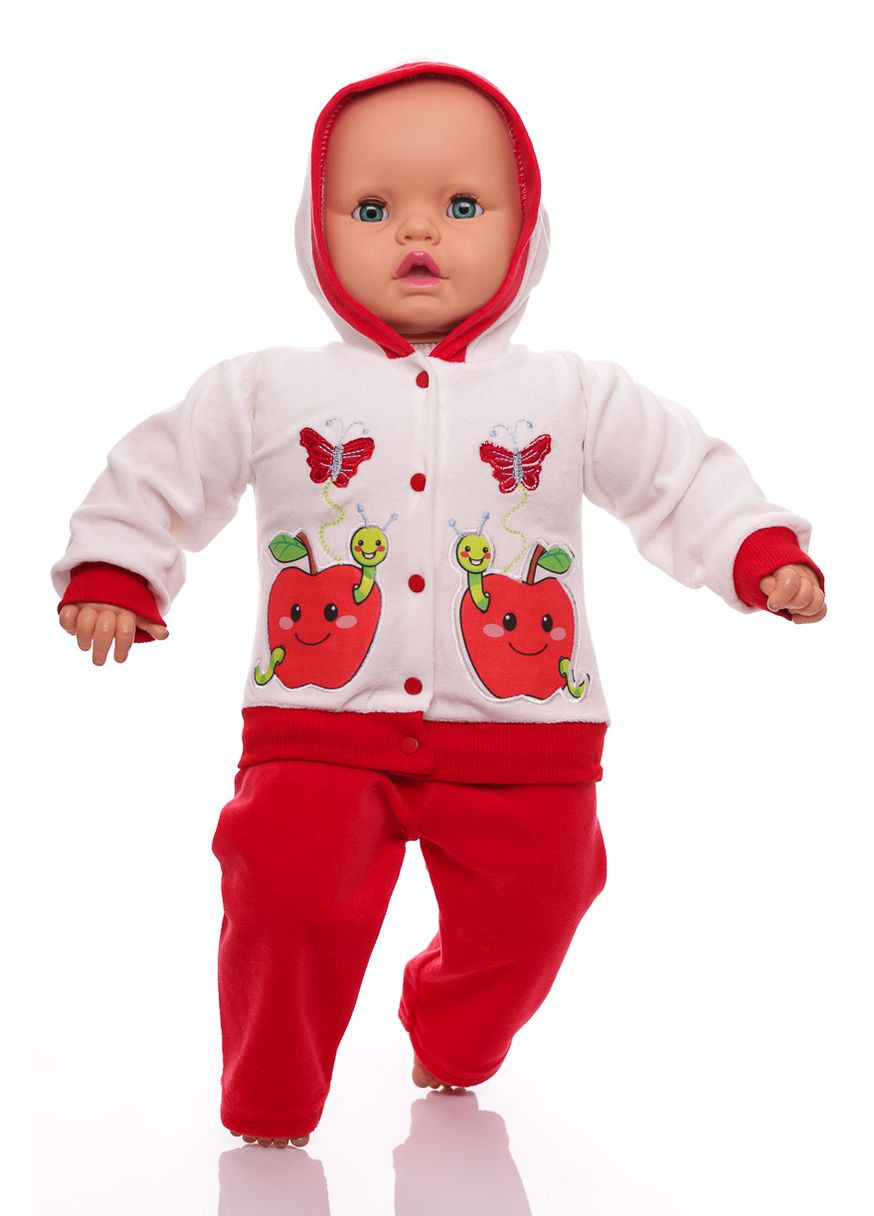 Червоний зимній костюм з довгим рукавом для велюрової дівчинки з яблучками червоний 74 см (26741) BABYKROHA