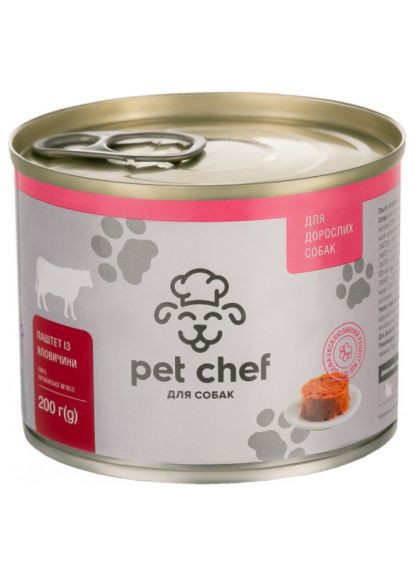 Консерви для собак паштет з яловичиною 200 г (4820255190136) Pet Chef (279570170)