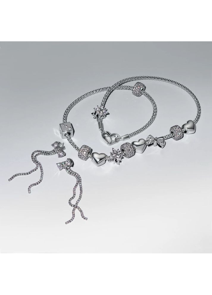 Срібні Сережки кульчики Пандора "Бант з паве" 293544C01 Kabluchka (355346909)