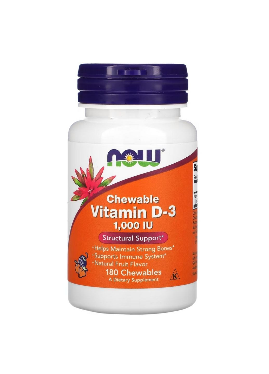 Витамины и минералы Vitamin D3 1000 IU, 180 жевательные таблетки Now (295898744)