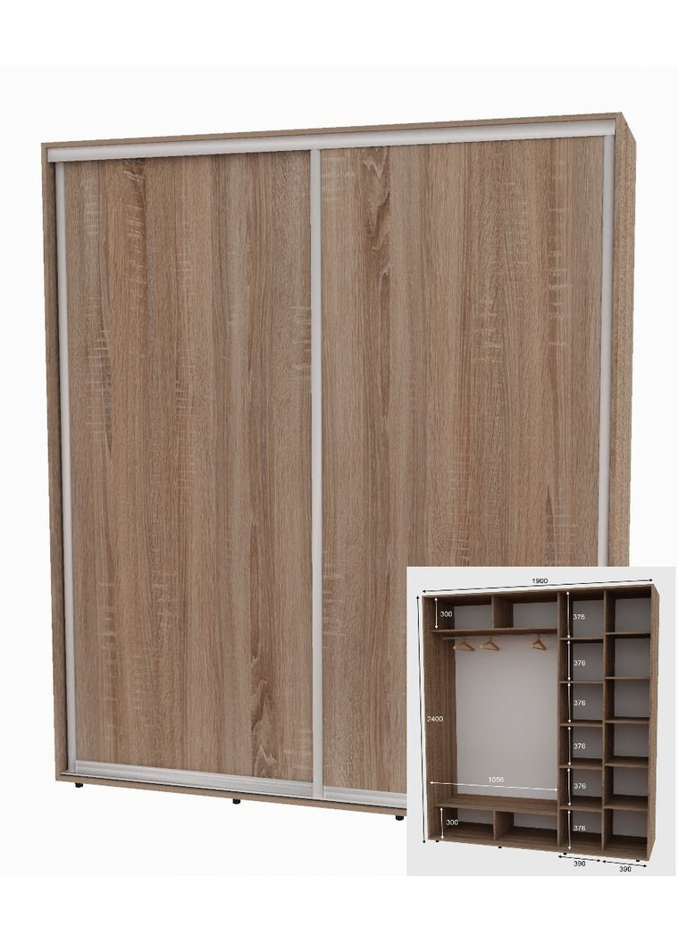 Шафа-купе дводверна 200*60*220 см Дуб Сонома трюфель 2 двері ДСП Алекса (356773646)