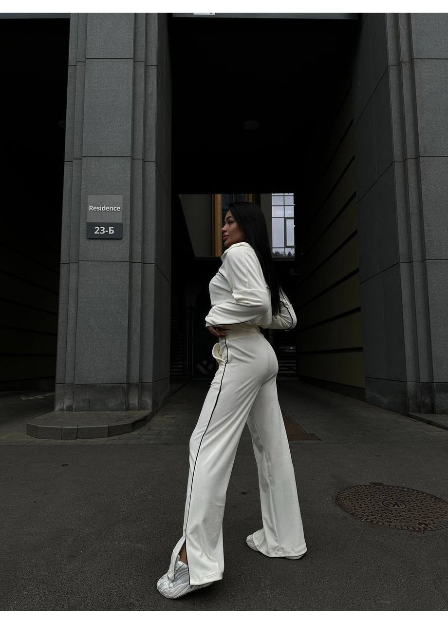 Жіночий велюровий костюм двійка: укорочена кофта на блискавці та брюки з високою посадкою MonCher (355801764)