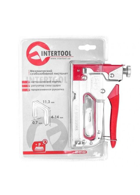 Механічний скобозабивний пістолет під скобу 11,3 x 0,7 x 4-14 мм, обгумована ручка RT-0102 Intertool (297443084)