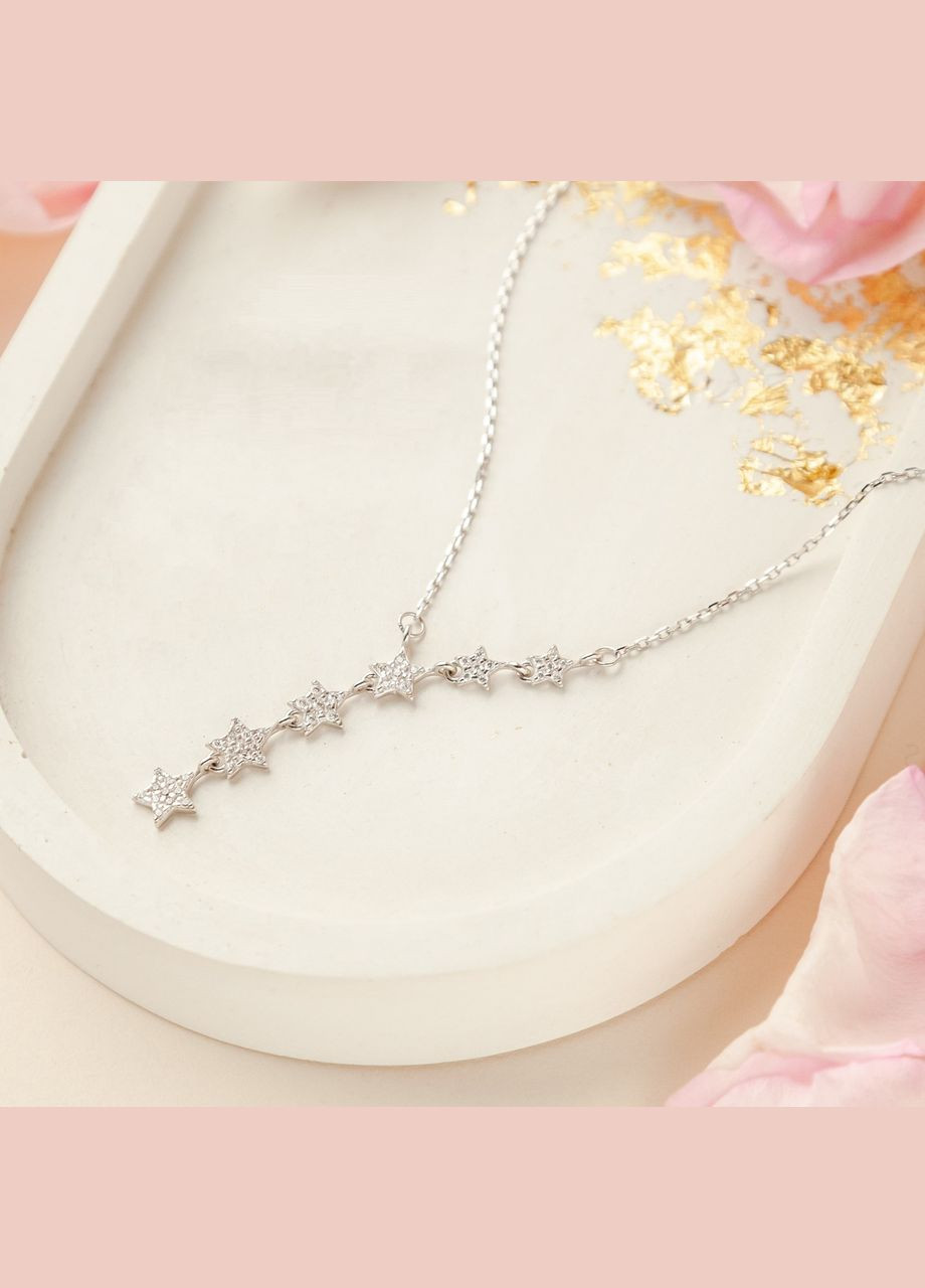 Кольє срібне Сузір'я на тонкому ланцюжку з яскравими білими фіанітами Каштан (342334990)