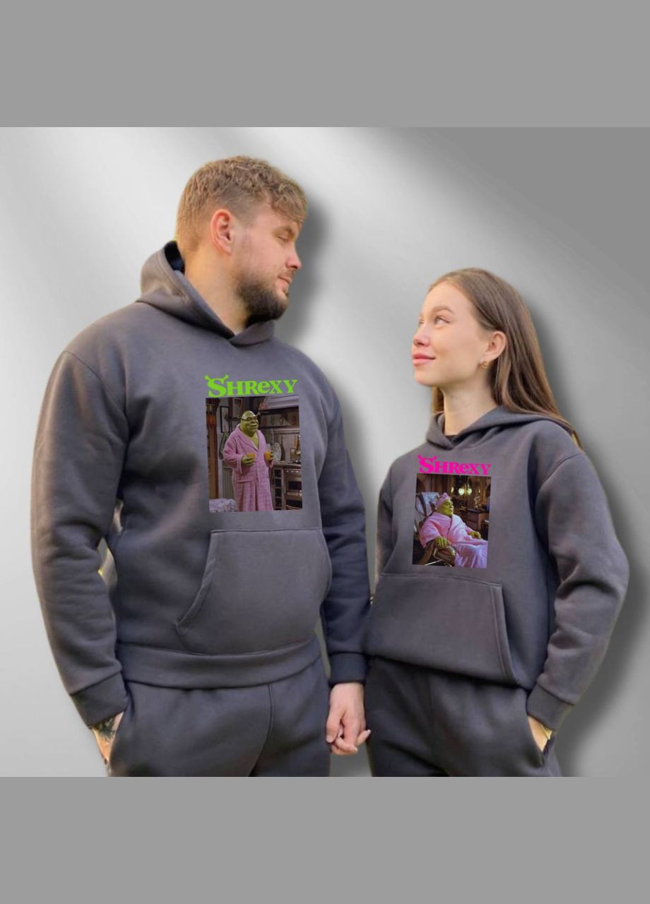 Парные худые теплые с капюшоном, Графит, принт "Shrexy" (1507) Hand Made (358897050)