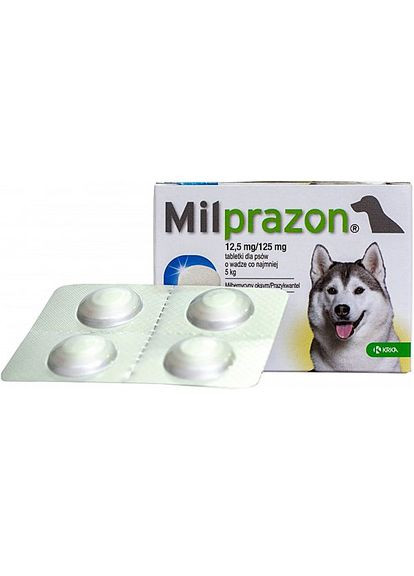Таблетки для лікування та профілактики гельмінтозів зі смаком м'яса Мілпразон для собак понад 5 кг 4таб KRKA (279564746)