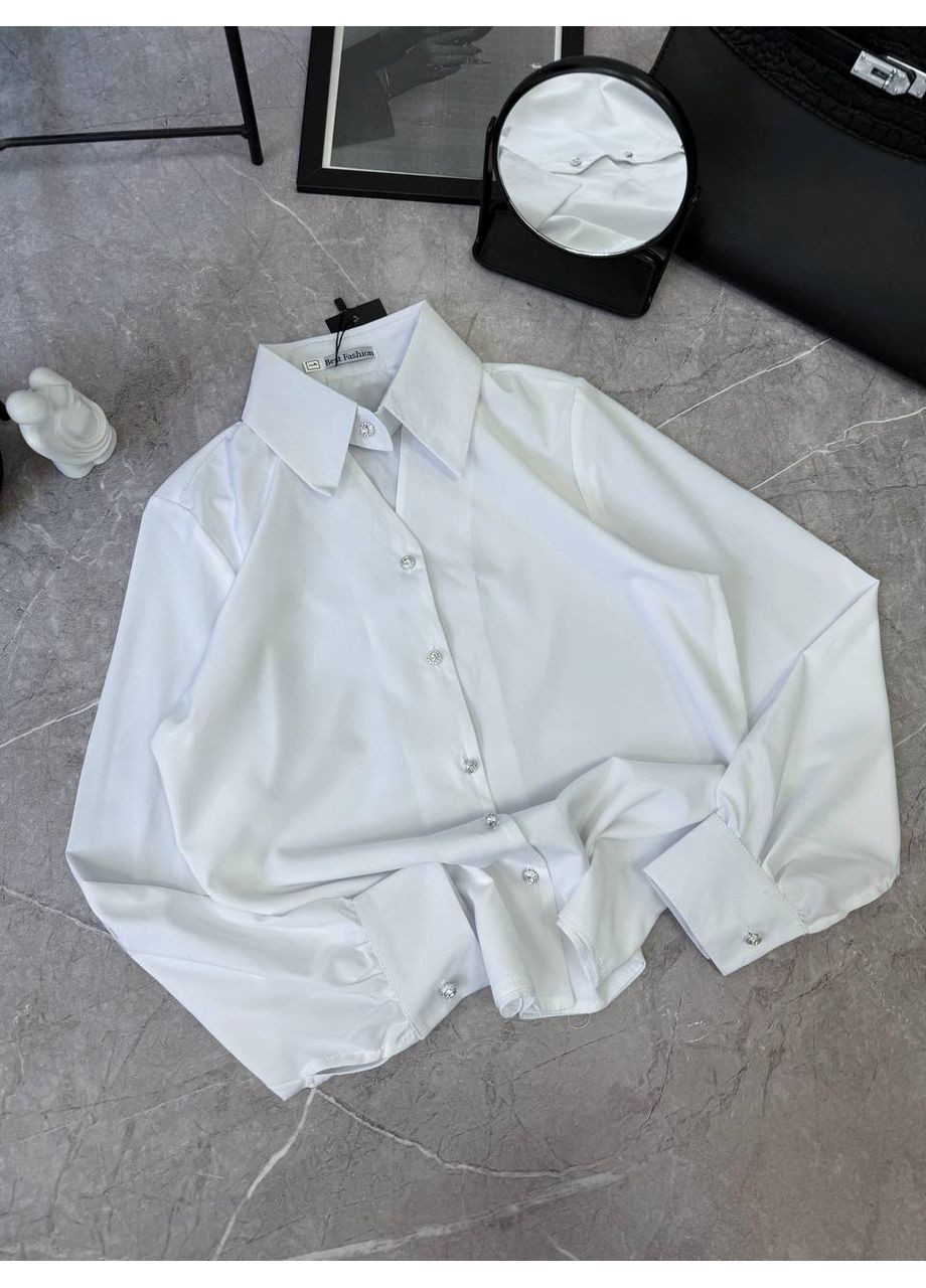 Белая кэжуал рубашка однотонная Україна с длинным рукавом