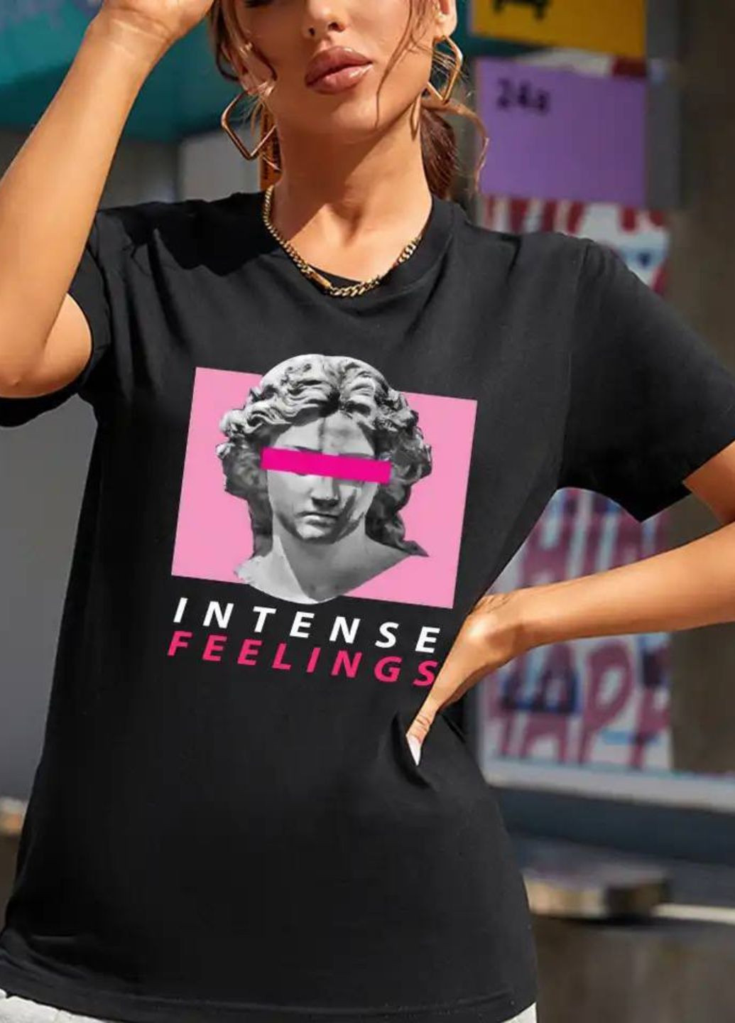 Базова футболка оверсайз з малюнком та написом Tik-Tak - (323164516)