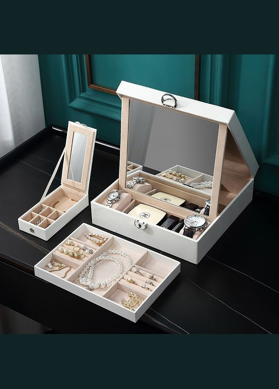 Шкатулка SP-01130 White для украшений и ювелирных изделий с зеркалом на замке с ключом 5шт Casegrace (352011266)