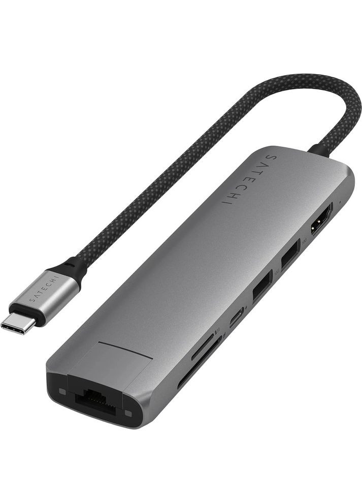 Док-станція 7-in-1 USB-C Slim Multiport Adapter 4K with Ethernet Space Grey (ST-P7SM) Satechi (367055973)
