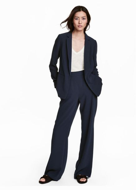 Штани Regular Fit широкі прямі для жінки 0508331-5 32(XS) темно-синій H&M (295657002)