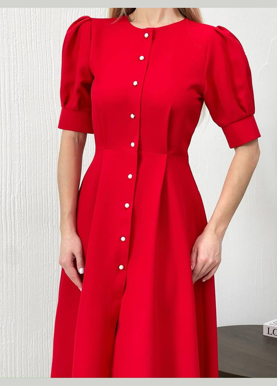 Червона святковий, повсякденний, вечірня сукня з костюмної тканини — елегантність у кожній деталі а-силует, сукня-сорочка queensleep_7km однотонна