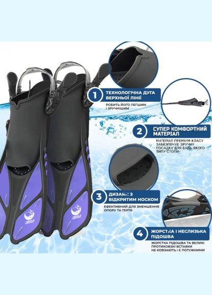 Спортивні ласти для плавання Shark () регульовані для дайвінгу, снорклінгу, басейну, підводного полювання Довжин VelaSport (273422105)